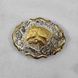 Vintage Crumrine Heavy Silver On Jewelers Bronze Reno Wild Horses Belt Buckle